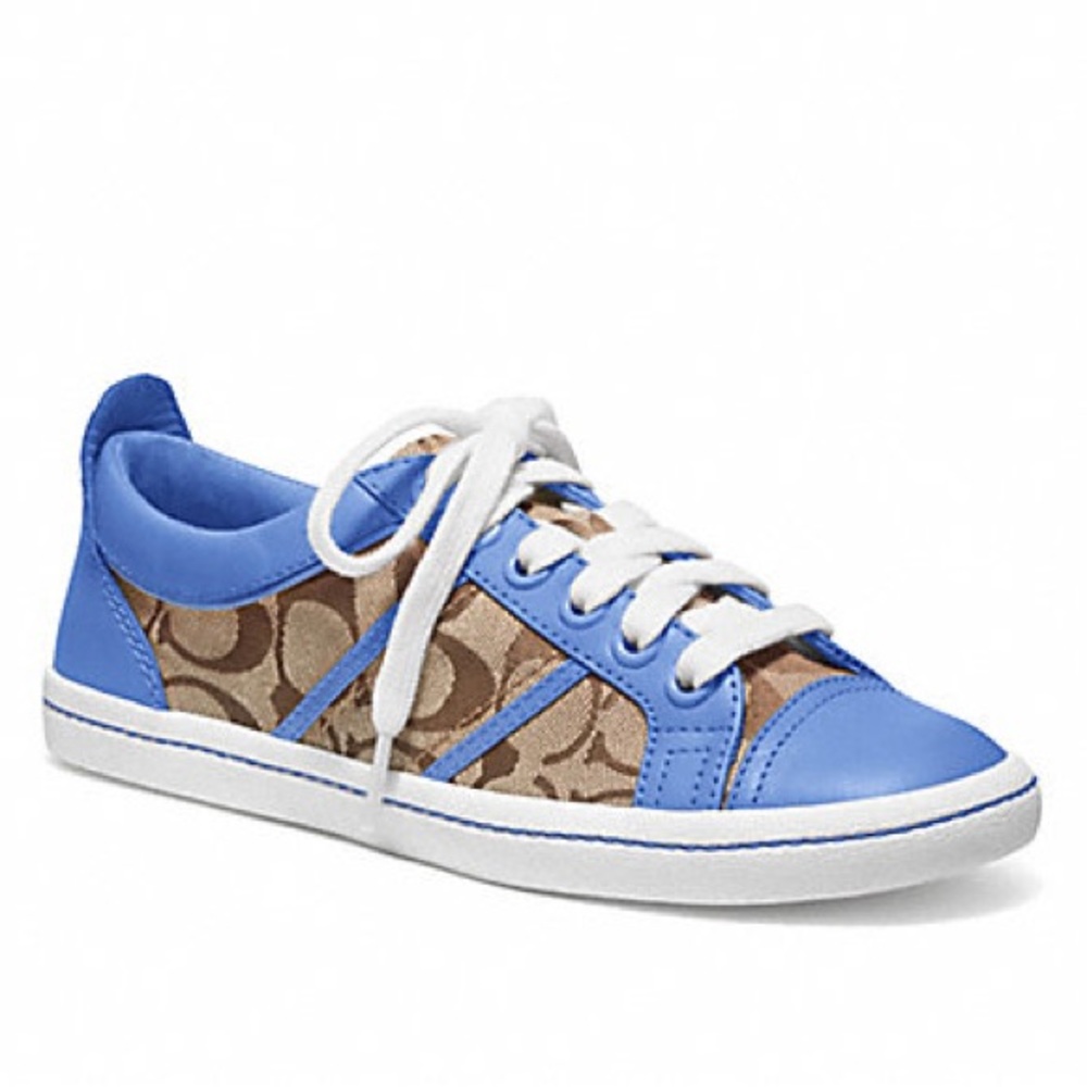 EUC Coach Women’s Alivia Lace Up Low Top Canvas Sneakers in Sky Blue/Brown